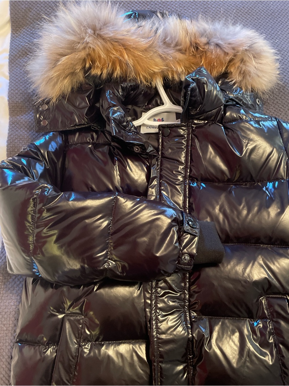 Kids Glossy Quilted Puffer Jacket with Faux Fur Hood - Dark Burgundy